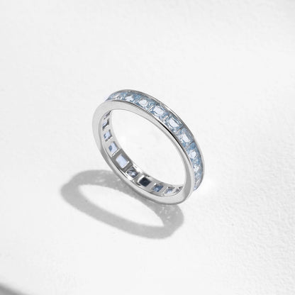 Blue Ice Eternity Ring 925 Sterling Silver Ring | Ocean Blue Crystal Band Ring