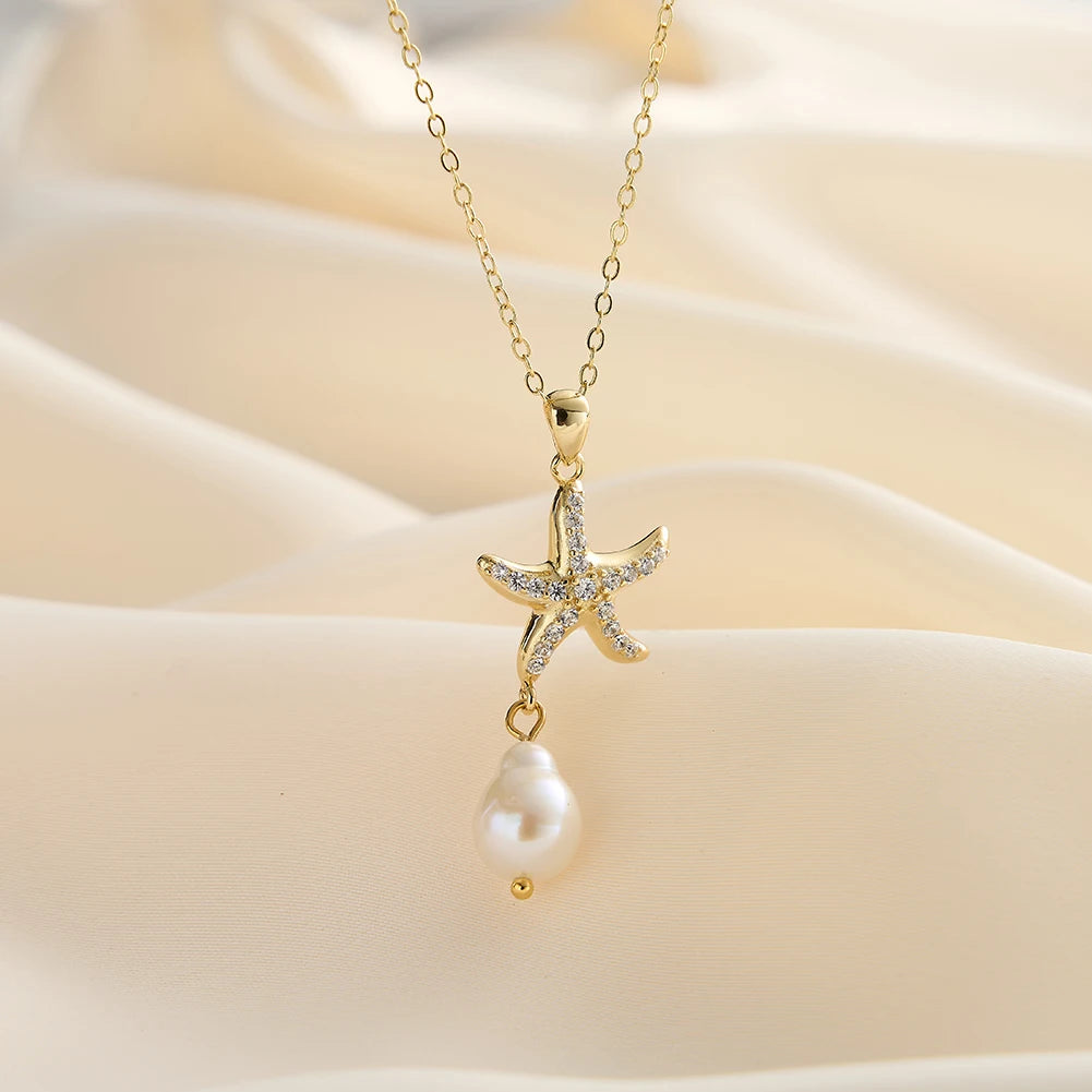 Starfish Pearl 925 Sterling Silver Necklace