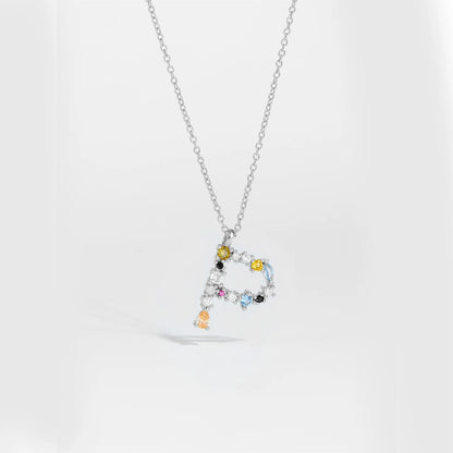 Colorful Crystal Initial Letter 925 Sterling Silver Necklace