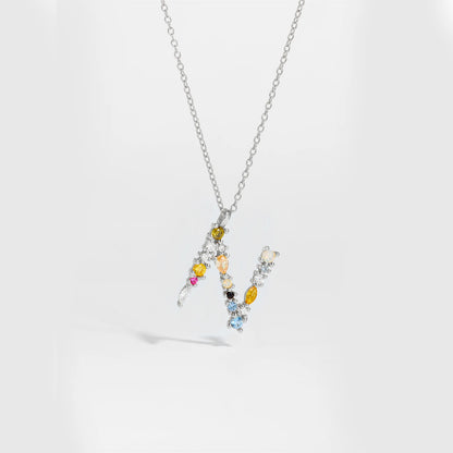 Colorful Crystal Initial Letter 925 Sterling Silver Necklace