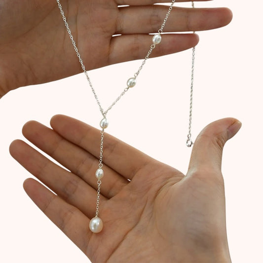 Freshwater Pearl Y Necklace – 925 Sterling Silver