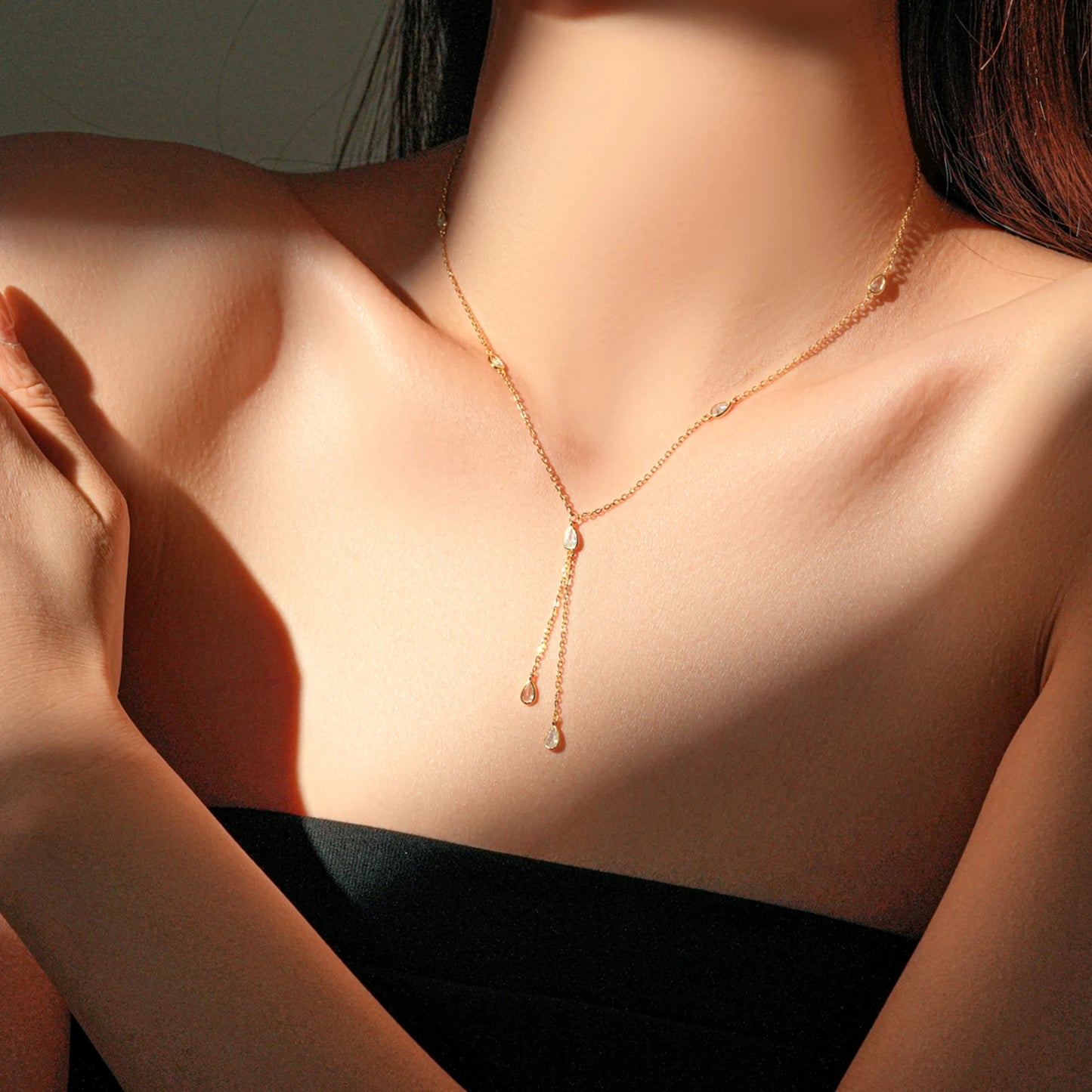 Teardrop Crystal Y Necklace 925 Sterling Silver | Dainty Drop Necklace
