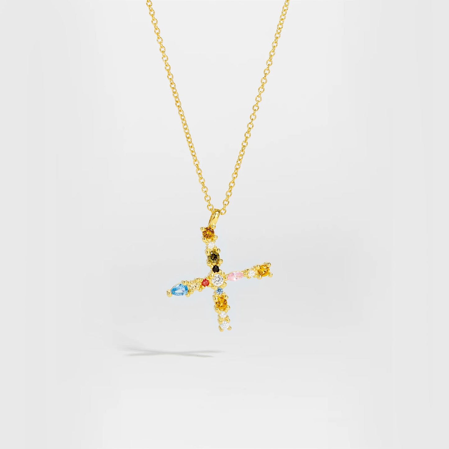 Colorful Crystal Initial Letter 925 Sterling Silver Necklace