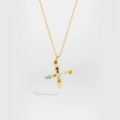 Colorful Crystal Initial Letter 925 Sterling Silver Necklace