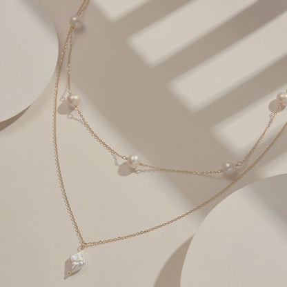 Elegant Freshwater Pearl Double Layered  925 Sterling Silver Necklace