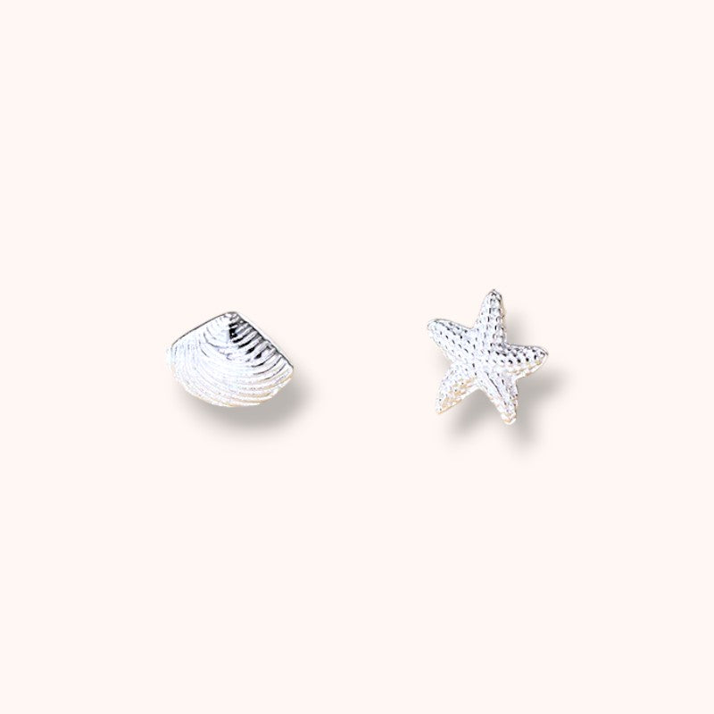 Silver Starfish & Shell Stud Earrings 925 Sterling Silver