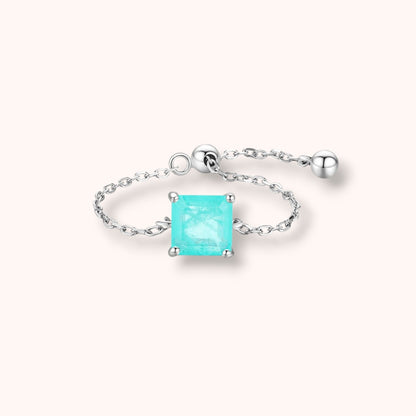 Aqua Square Chain 925 Sterling Silver Ring