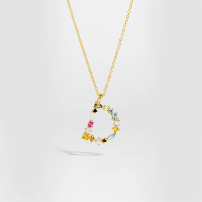 Colorful Crystal Initial Letter 925 Sterling Silver Necklace