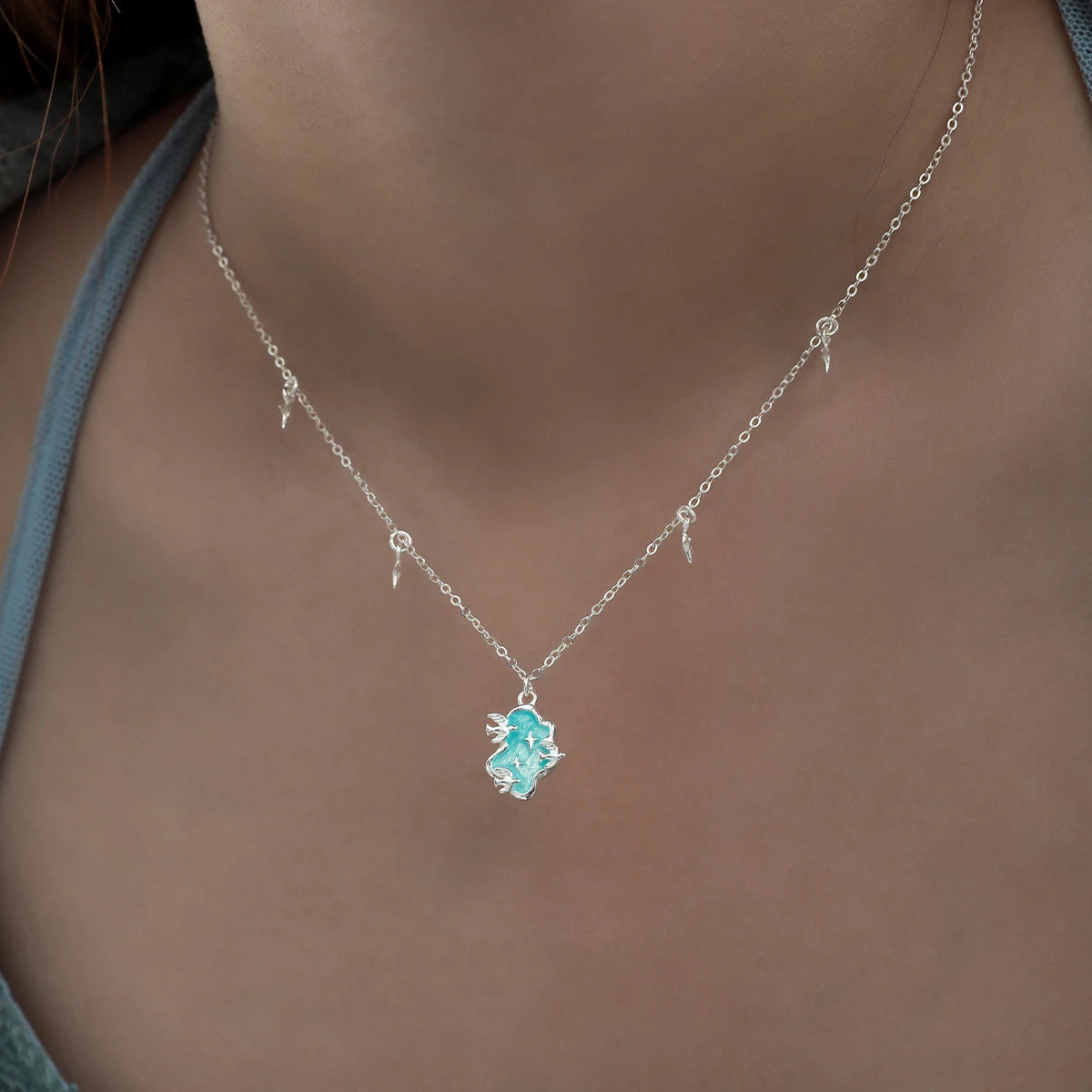 Ocean Drop Charm 925 Sterling Silver Necklace