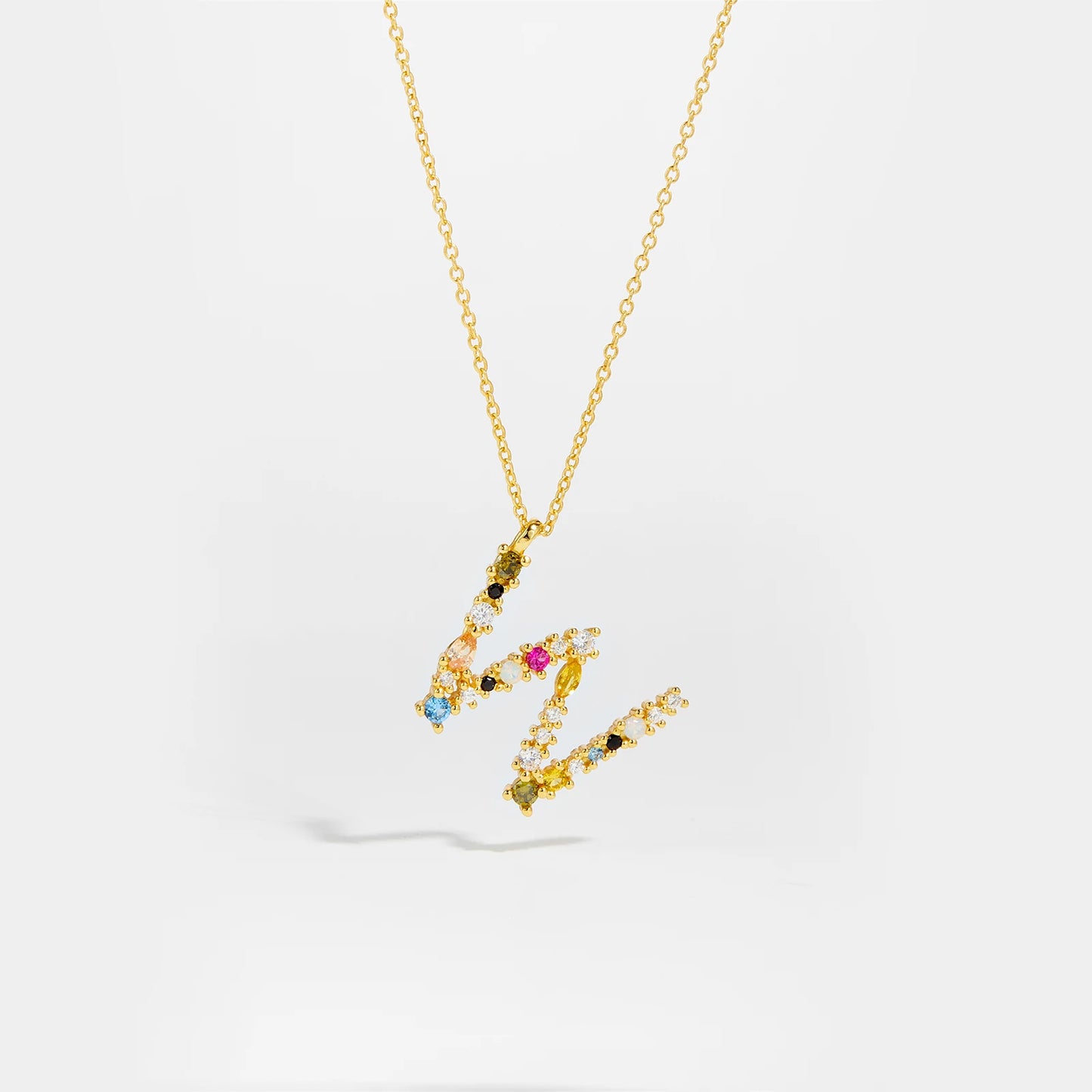 Colorful Crystal Initial Letter 925 Sterling Silver Necklace