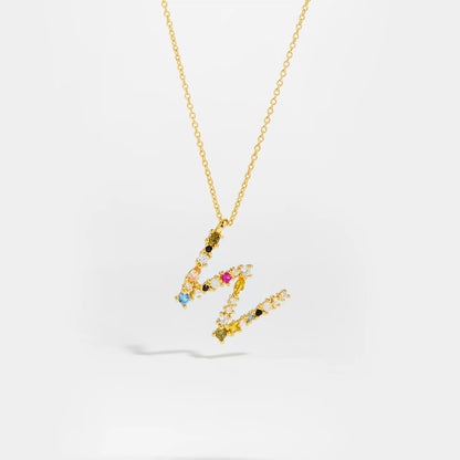 Colorful Crystal Initial Letter 925 Sterling Silver Necklace