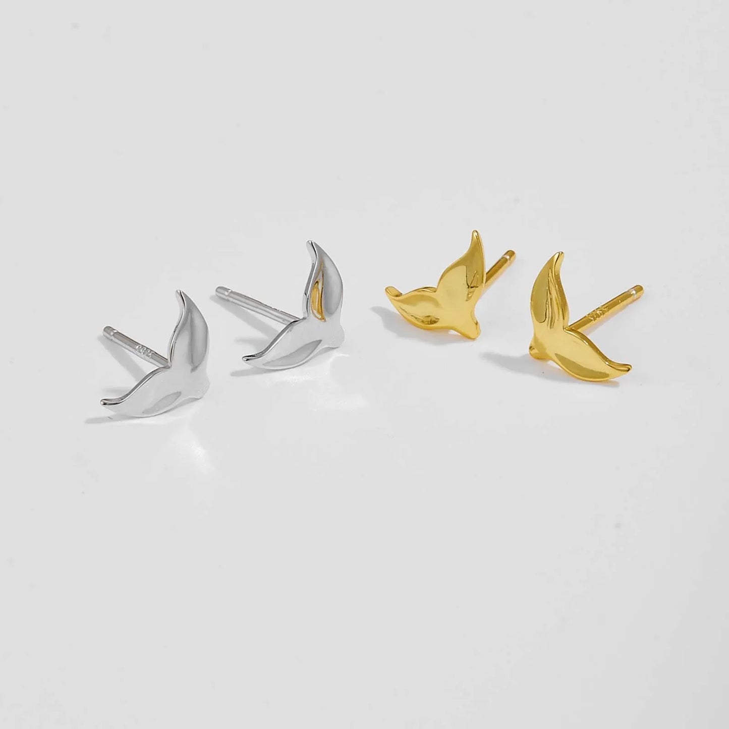 Whale Tail 925 Sterling Silver Stud Earrings