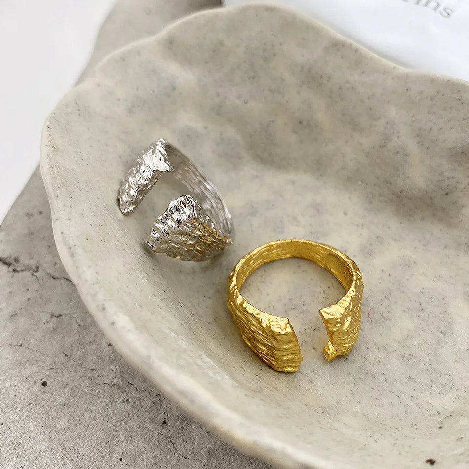 Terra Break Ring – 925 Sterling Silver Textured Open Band