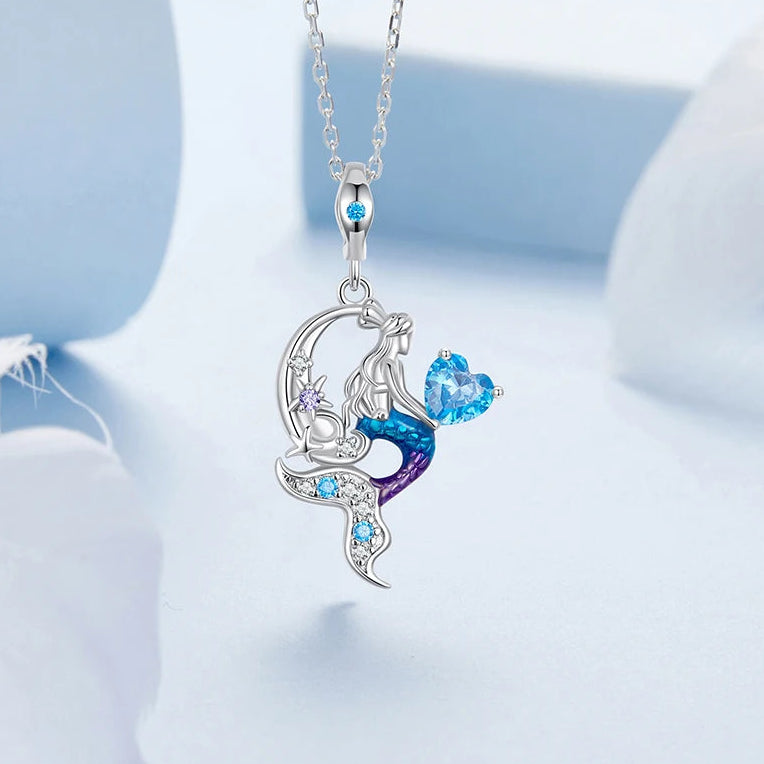 Mermaid Necklace – 925 Sterling Silver Ocean Blue Pendant