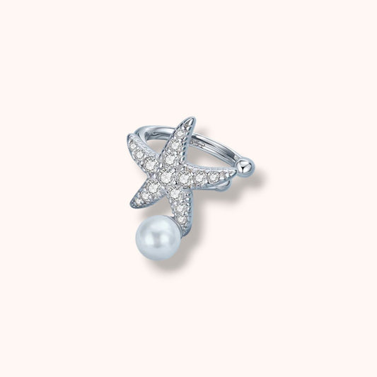 Starfish Pearl Ear Cuff: 925 Sterling Silver Clip-On Earring