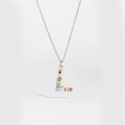 Colorful Crystal Initial Letter 925 Sterling Silver Necklace