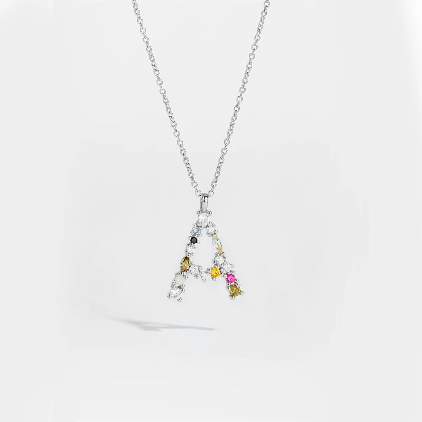 Colorful Crystal Initial Letter 925 Sterling Silver Necklace