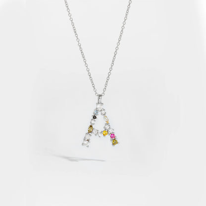 Colorful Crystal Initial Letter 925 Sterling Silver Necklace