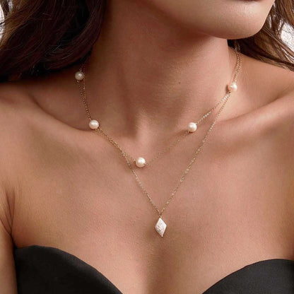Elegant Freshwater Pearl Double Layered  925 Sterling Silver Necklace
