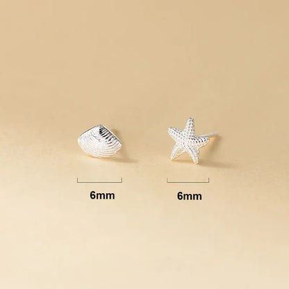 Silver Starfish & Shell Stud Earrings 925 Sterling Silver