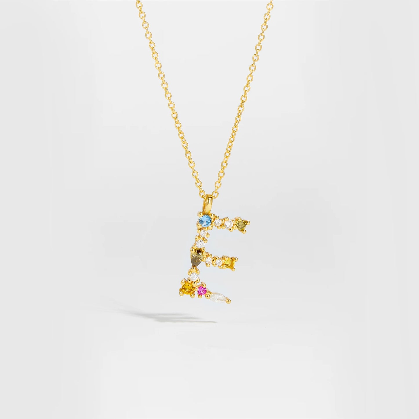 Colorful Crystal Initial Letter 925 Sterling Silver Necklace