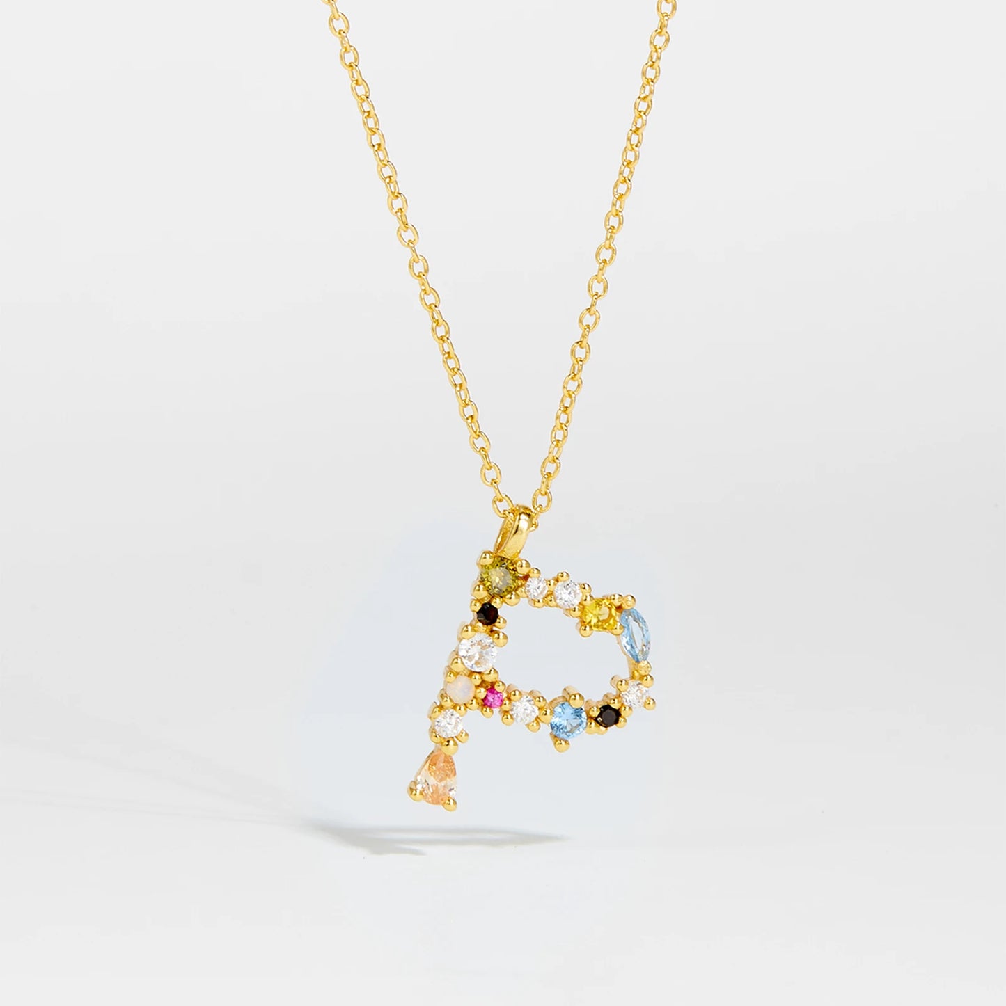 Colorful Crystal Initial Letter 925 Sterling Silver Necklace