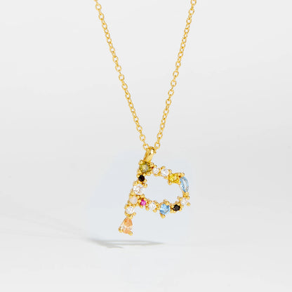 Colorful Crystal Initial Letter 925 Sterling Silver Necklace
