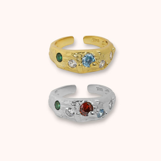Colorful Zircon Gem Adjustable 925 Sterling Silver Ring
