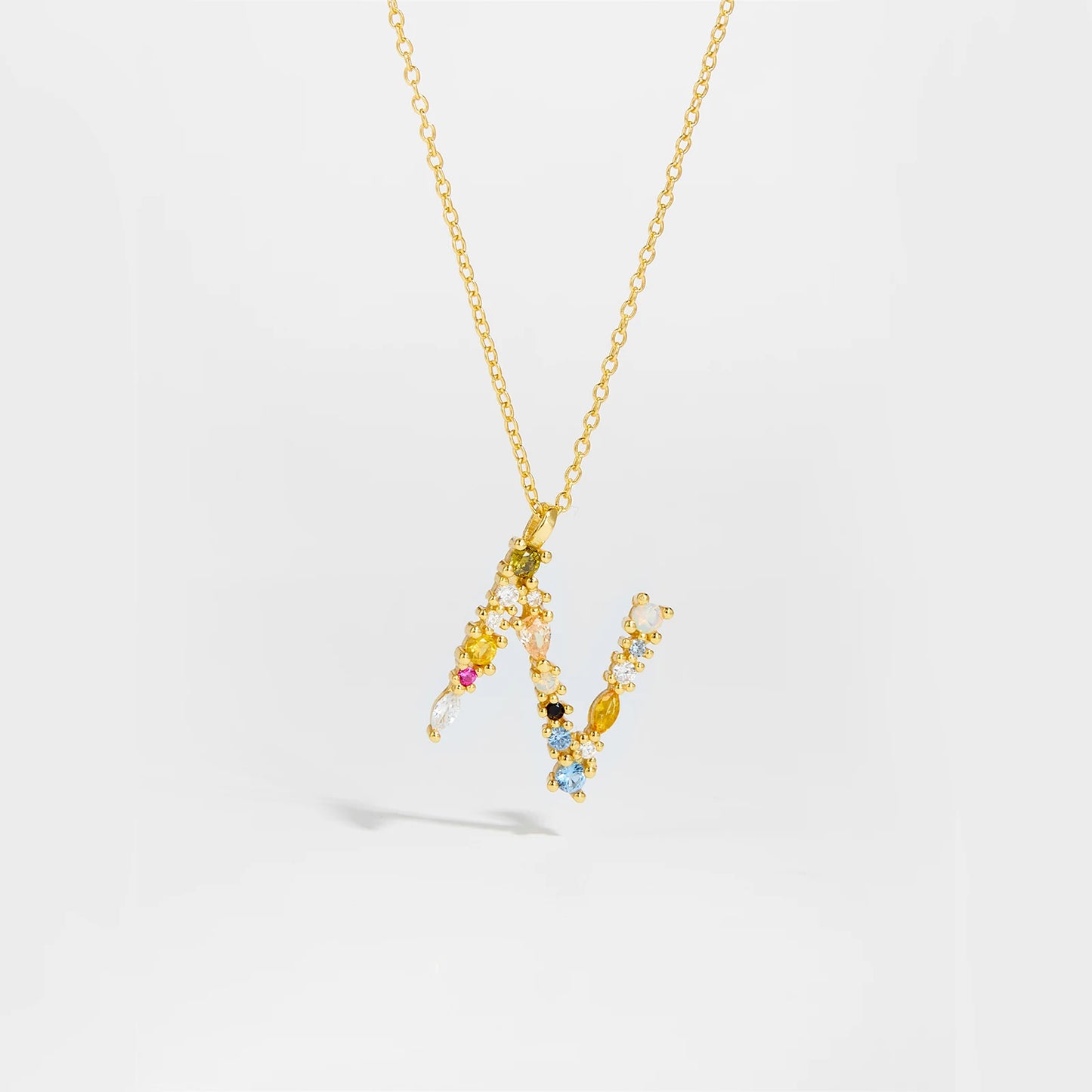 Colorful Crystal Initial Letter 925 Sterling Silver Necklace