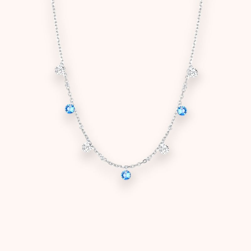 Shining Silver Blue & White CZ Star Necklace – 925 Sterling Silver