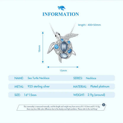 Sea Turtle Necklace – 925 Sterling Silver Ocean Blue Pendant