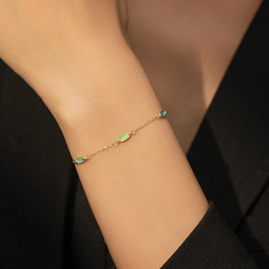 Blue Enamel Link Bracelet 925 Sterling Silver | Minimal Gold Adjustable Bracelet