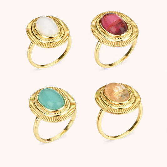 Vintage Oval Gemstone 925 Sterling Silver Ring