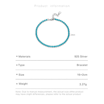 Turquoise Beads 925 Silver Tennis Bracelet