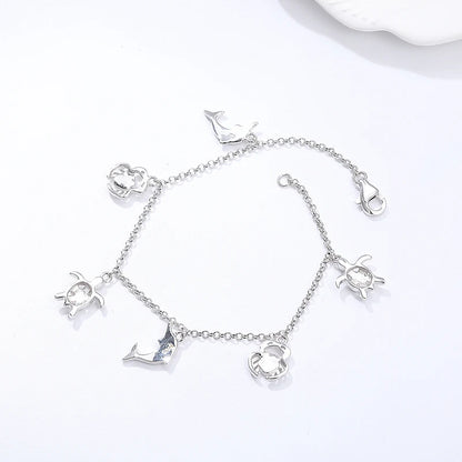 Ocean Opal Charm Bracelet – 925 Sterling Silver | Dolphin, Turtle & Crab Bracelet