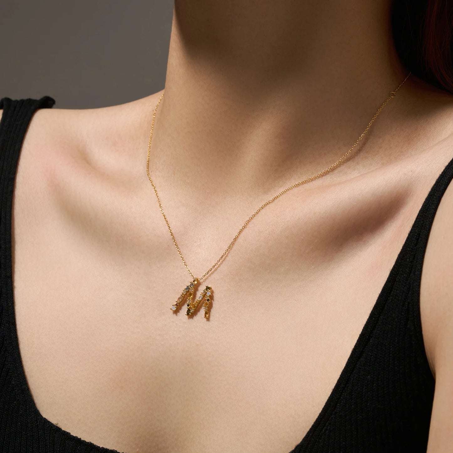 Colorful Crystal Initial Letter 925 Sterling Silver Necklace