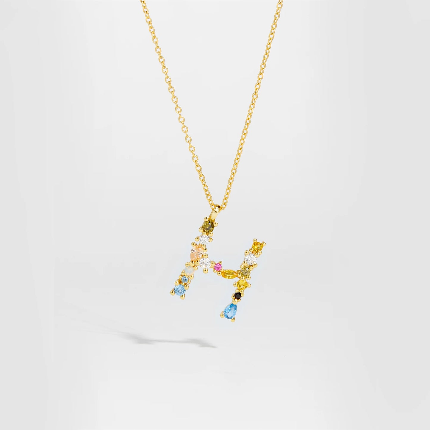 Colorful Crystal Initial Letter 925 Sterling Silver Necklace