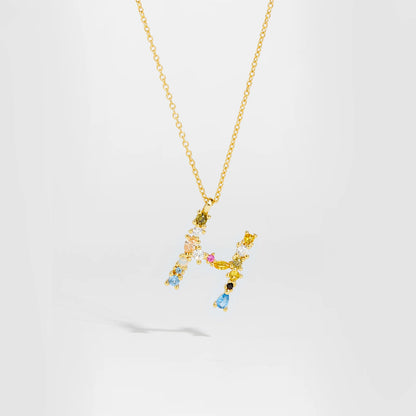 Colorful Crystal Initial Letter 925 Sterling Silver Necklace
