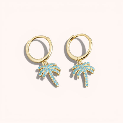 Palm Tree Zircon Hoop Earrings – 925 Sterling Silver