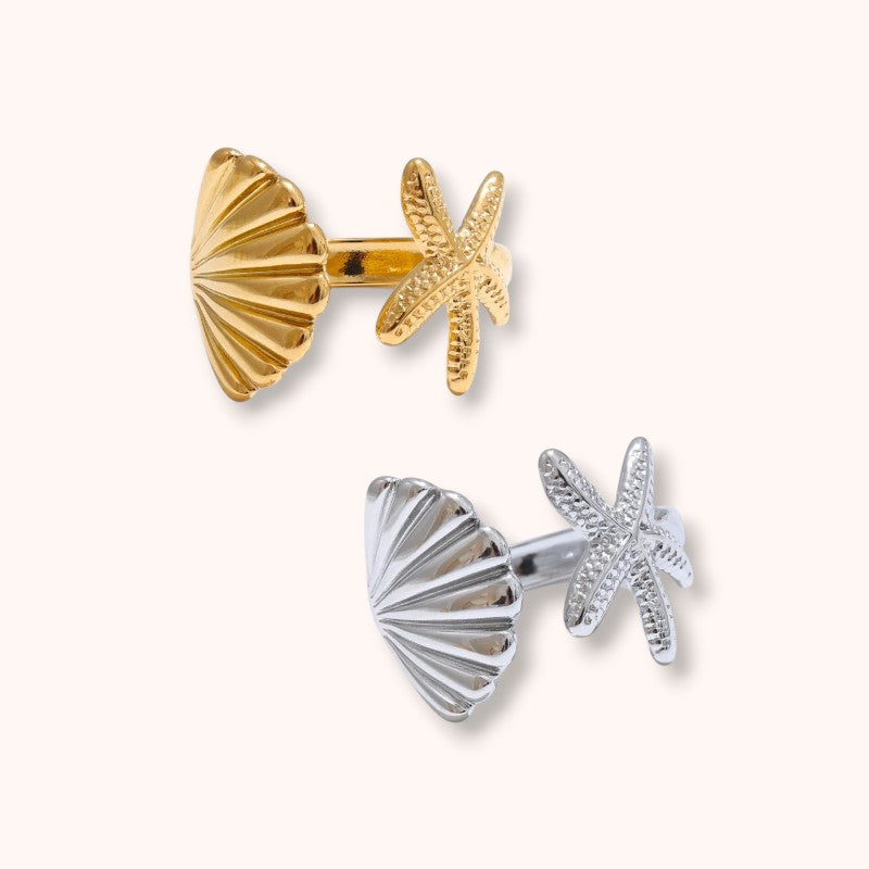 Big Seashell Star Adjustable 925 Sterling Silver Ring