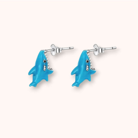 Funny Blue Shark 925 Sterling Silver Earrings
