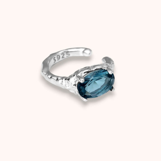 Ocean Blue Crystal 925 Sterling Silver Ear Cuff