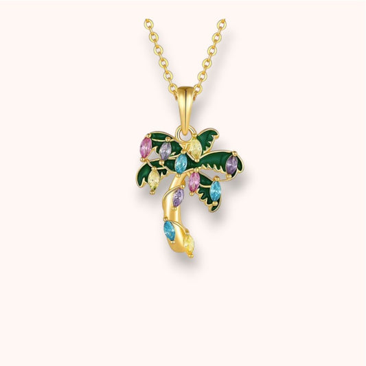 Colorful Palm Tree 925 Sterling Silver Necklace