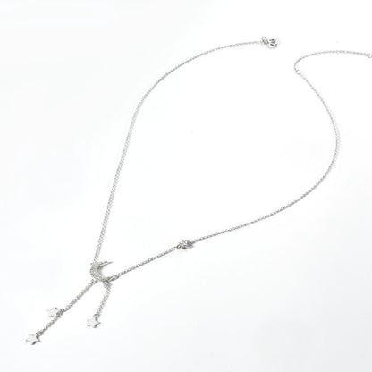 Moon & Stars Drop 925 Sterling Silver Necklace  Dainty Celestial Pendant