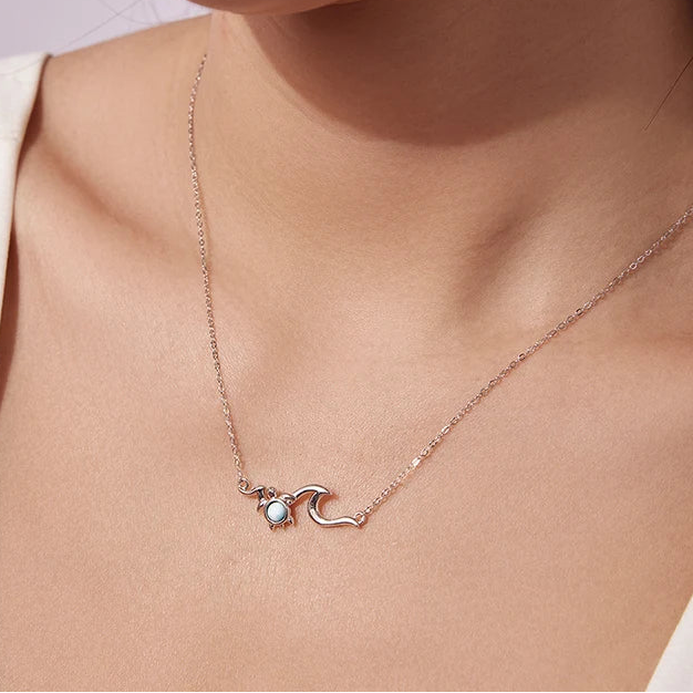 Ocean Turtle Wave Necklace 925 Sterling Silver