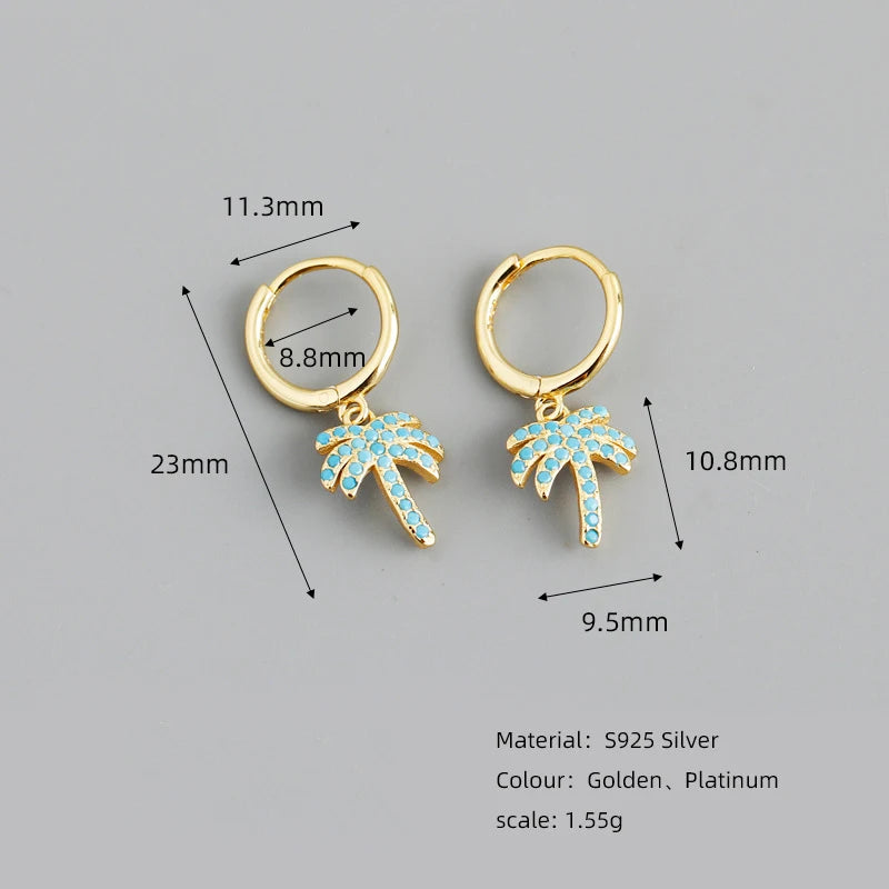 Palm Tree Zircon Hoop Earrings – 925 Sterling Silver