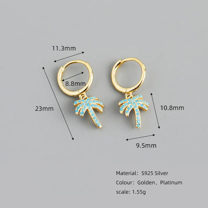 Palm Tree Zircon Hoop Earrings – 925 Sterling Silver