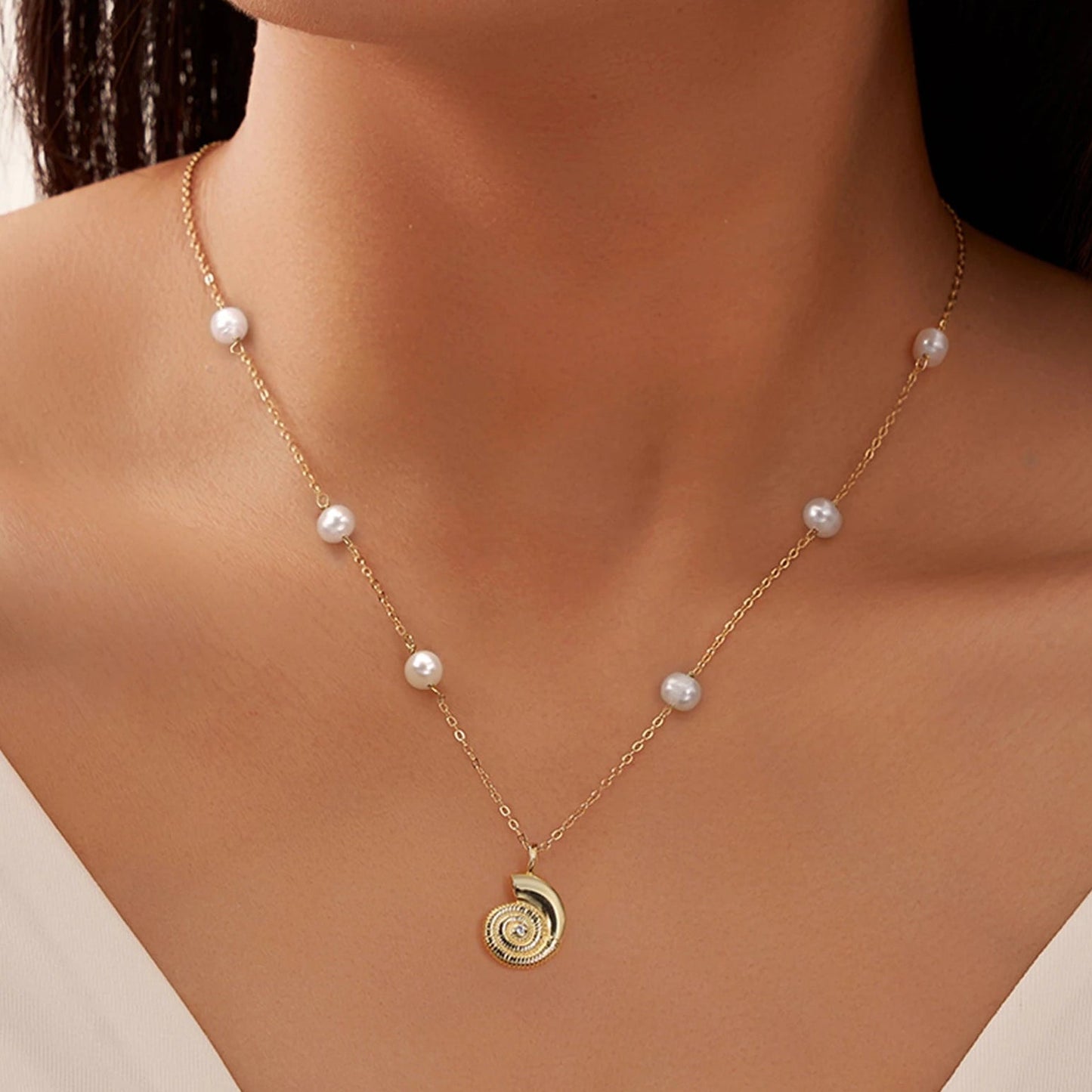 Sea Shell Freshwater Pearl Necklace – 925 Sterling Silver