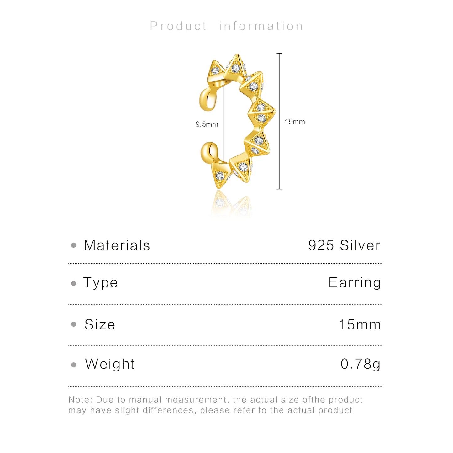 Triangle Zircon 925 Sterling Silver Ear Cuff