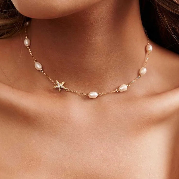 Stellar Pearl Line Necklace – 925 Sterling Silver